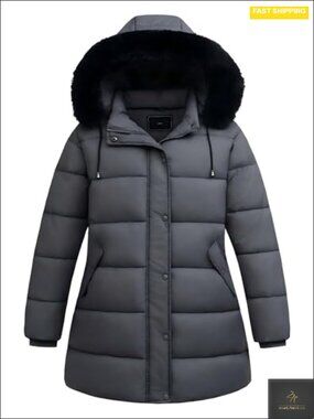 Plus Size Down Coat Waterproof Windproof Detachable Hood Flannel Lined